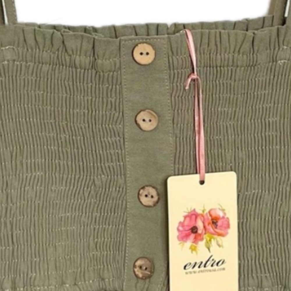 NWT Entro Sage Green Peplum Smocked Bodice Top w/ Adjustable Self-Tie Straps - Picture 2 of 2